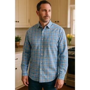 👔 NWT GAP Men's Long Sleeve Collared Poplin Shirt‎ – Blue Plaid – Size L